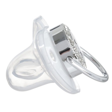 Set: Nipple - Orthodontic dummy with the holder “I love mom”, with a cap, from 6 months, silver, rhinestones-3