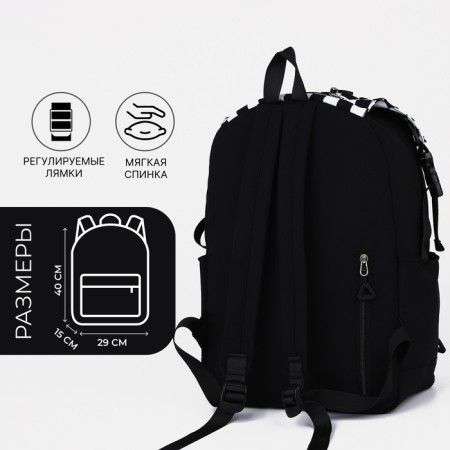 School backpack from textiles, 5 pockets, black color-1