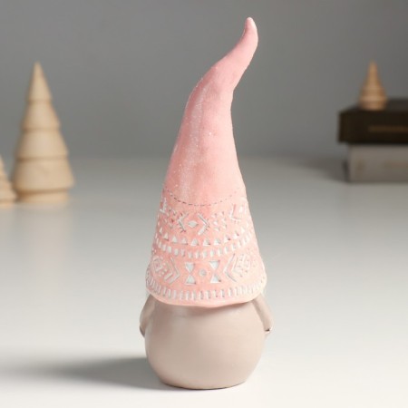Polystone souvenir "Santa Claus in a pink cap, the cap pulled over" 8.5x8x20.5 cm-2