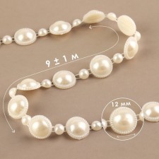 Pearls on threads, flat, 12 mm, 9 ± 1 m, milk color
