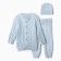 Knitted set (jumper, trousers, hat), blue color, height 68 cm