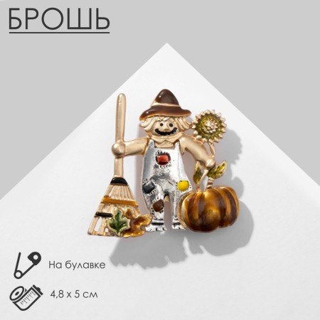 Brooch "Scarecrow" with pumpkin, colored in black gold