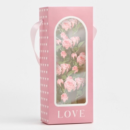 Package Pack for Flowers with a plastic window, love, pink, 30 x 12 x 8 cm