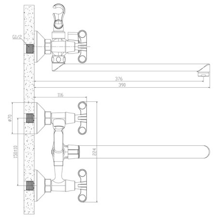 Bath mixer and shower Rossinka RS42-80, two-handed, with swiveling, color chromium-1