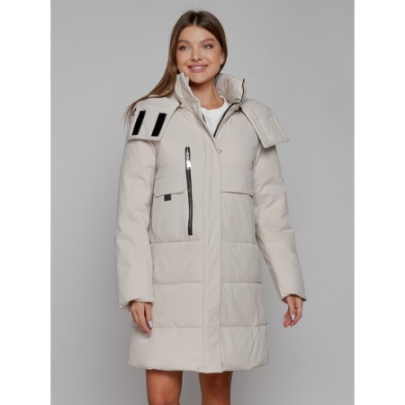 Coat insulated winter female, size 44, beige color-8