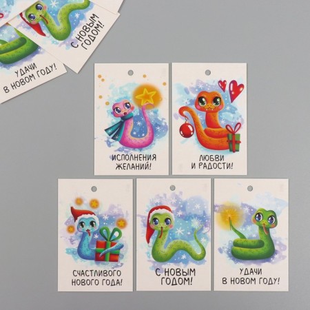 Cardboard "Good luck in the new year" set of 10 pcs (5 types) 4x6 cm