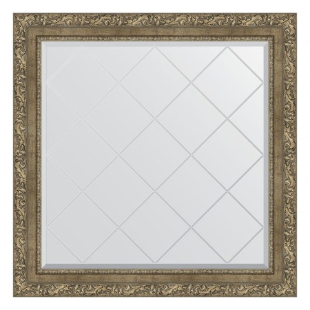 Mirror with engraving in the baguette frame, vignette Ancient brass 85 mm, 85x85 cm