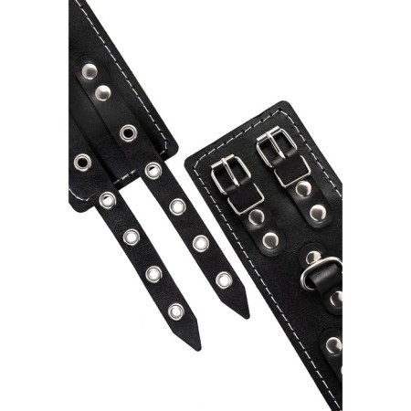 Handcuffs with two belts and red lining Pecado BDSM, leather, black-6