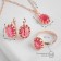 Set 3 objects: earrings, pendant, dimensionless “Edel” oval, bright pink color in gold, 45 cm