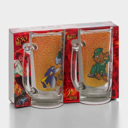 A set of beer mugs "Podkolists", 330 ml, in gift packaging, 2 pcs, drawing mix-10