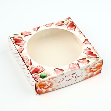 Box for Makarun with low sides "Tulips", 11 x 11 x 3 cm-1