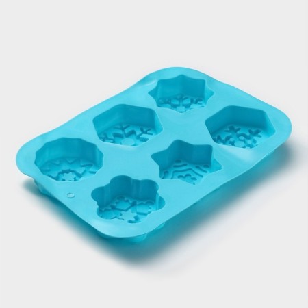 The form for baking the deed "New Year. Snowflake ", silicone, 26.5 × 18.5 cm, 6 cells, blue color-3