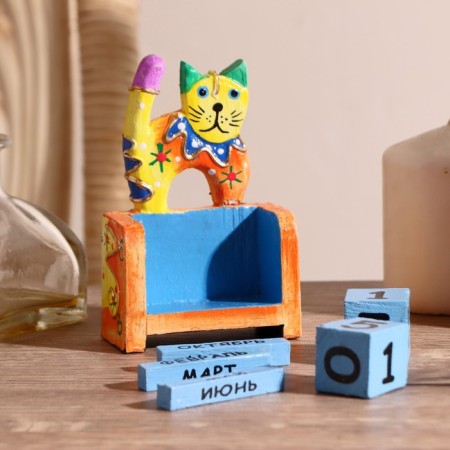 Wooden calendar "kitten" 7x4x10 cm mix (2 languages)-3