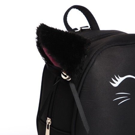 School textile backpack with ears on the hairpins "Cat", 27x23 cm, black color-6