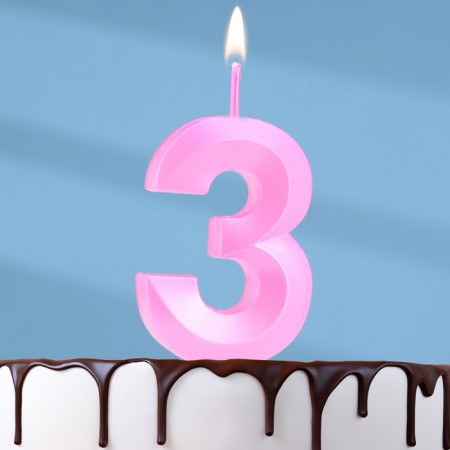 Candle in the cake on the skewer "Fine", the number "3", 5 cm, pink