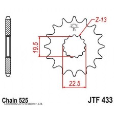 Front star (host) JTF433 for a motorcycle, steel, chain 525, 14 teeth
