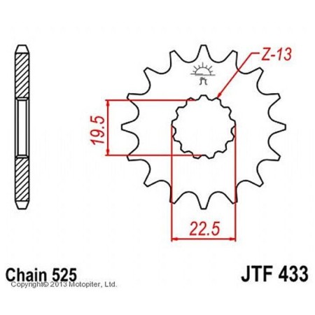 Front star (host) JTF433 for a motorcycle, steel, chain 525, 14 teeth