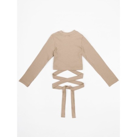 TOP for a girl with long sleeves on Generation ties, height 152 cm, beige color-8
