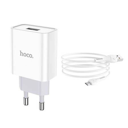 Network charger Hoco C81a, USB, 2.1 A, MicroUSB 1 m cable, white-6