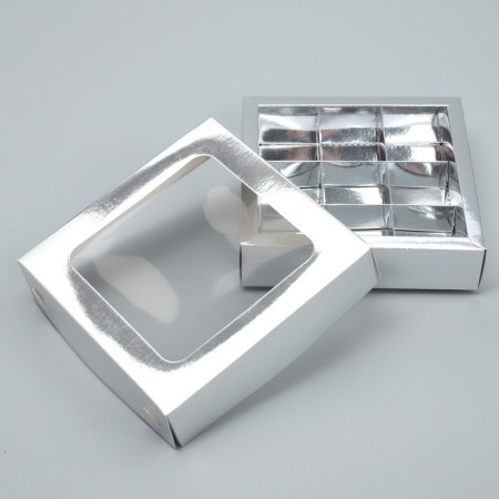 Box for sweets, confectionery packaging, 9 cells, “silver”, 14.7 x 14.7 x 3.5 cm-3