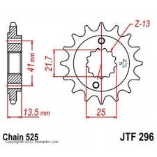 Front star, presenter, jtf296 for a motorcycle, steel, chain 525, 15 teeth
