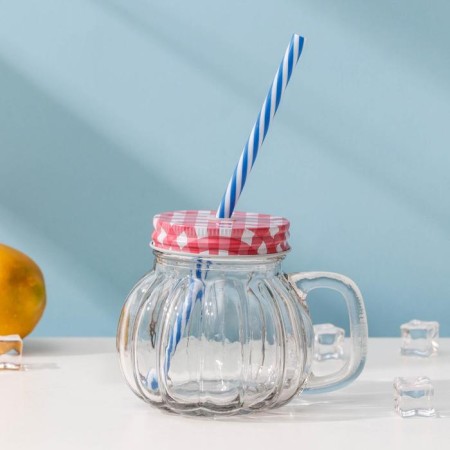 Glass can with a lid and pipe "Pumpkin", 400 ml, 12.5 × 10 cm, color mix