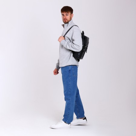 City backpack made of genuine leather with lightning, igermann, black color-5