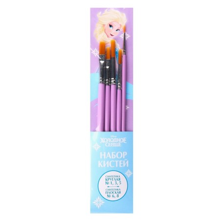 Drawing brush, 5 pieces, synthetics, round No. 1,3,5, flat No. 6.8, cold heart-1