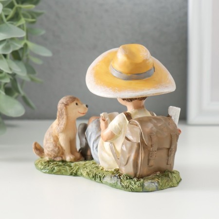 Souvenir Polystone "A boy in a clearing reads a book with a dog" 11x5.5x8.5 cm-2