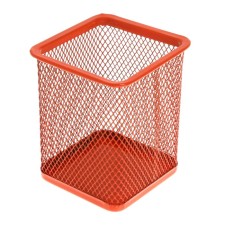 A glass for writing accessories, square, metal mesh, orange