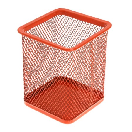 A glass for writing accessories, square, metal mesh, orange