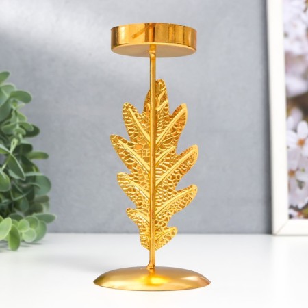Climber metal, 1 candle "Oak sheet" D-5 cm, gold 6.5x6.5x14.5 cm-3