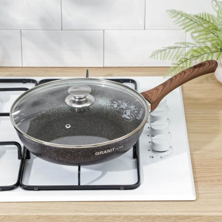 Pan Kukmara Granit Ultra Blue, D = 26 cm, plastic handle, glass cover, anti -stick coating-4
