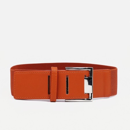 Women's belt, width 5 cm, elastic band, metal buckle, redhead red
