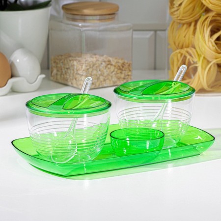 Fresh kitchen set, containers 300 ml, green color