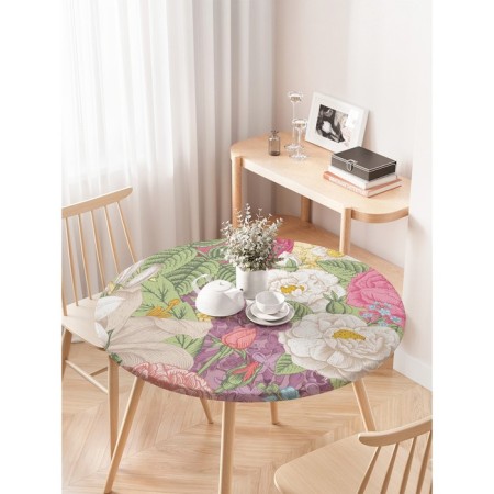 Tables on the table “Flower picture”, round, oxford, elastic band, size 120x120 cm, diameter 75-100 cm-2