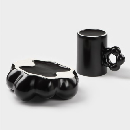 Coffee steam ceramic "chamomile", 2 items: 260 ml mug, saucer d = 17 cm, black color is black-3