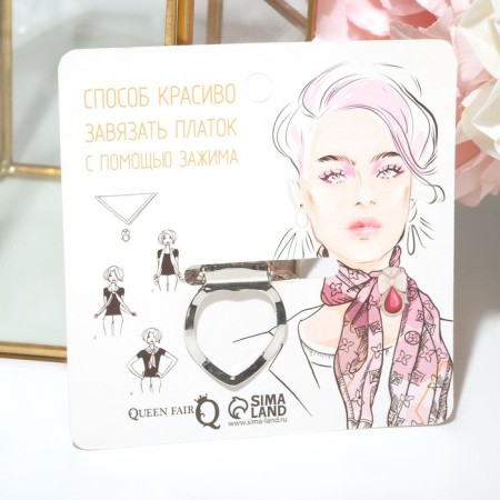 Clip for a “flower” scarf, white-blue color in gray metal-5