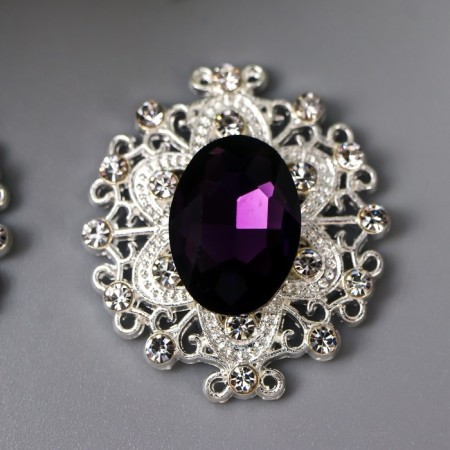 Decor for creativity Metal "Medallion Patal" dark violet crystal set 2 pcs 2.6x2.4 cm 107-1