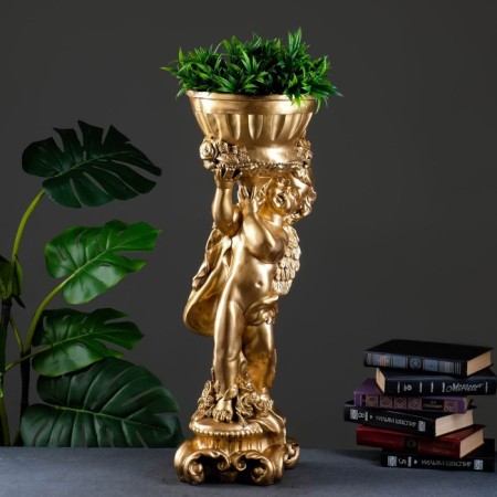 Figure pot "Angel with roses", bronze, 1.8 l/ 24x24x70cm-1