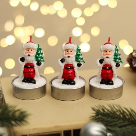 New Year's candle set "Santa Claus with a Christmas tree", 4 × 6 cm, 3 pcs
