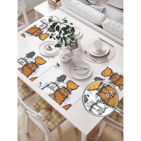 A set of napkins for setting the table "Family of cats", rectangular, size 32x46 cm, 4 pcs-1