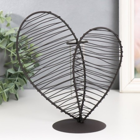 Decor metal, glass "Heart. Strokes" black 19x8x20 cm-2