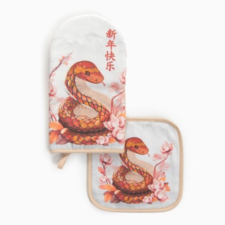 Set of kitchen. Ethel Vloom mittens 15x28cm, 19x19cm tack, 100%HL