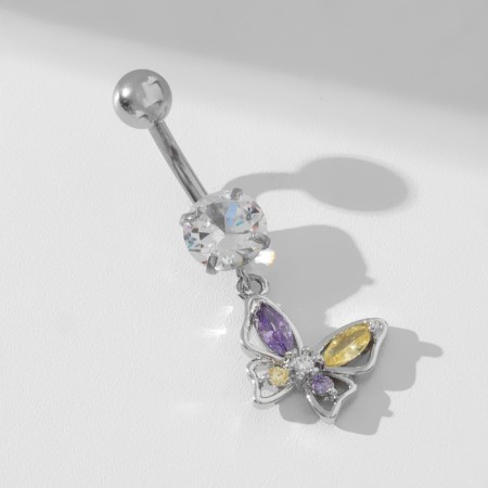 Piercing in the navel "Butterfly", the bar l = 1 cm, colored in silver