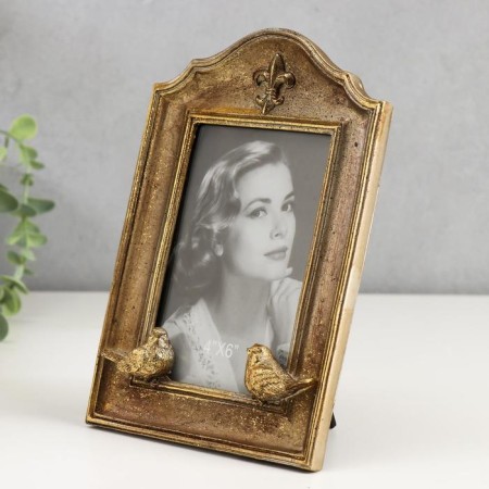 Photo frame Polystone 10x15 cm "Heraldic lily" Golden Patina 23x16 cm-1