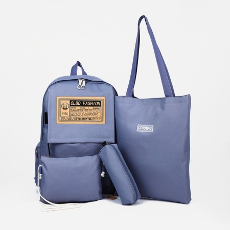 Set of backpacks on lightning from textiles, chopper, bag, pencil case, blue color