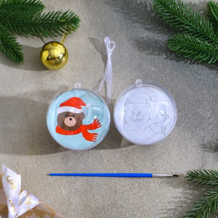 Christmas tree decoration for coloring "Bear" Size: 8 cm; 2 pcs., Brush-1