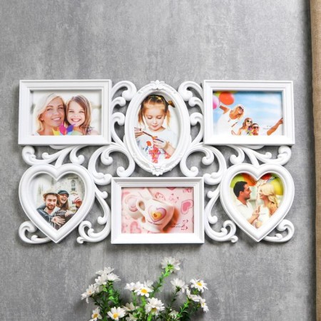 Photo frame plastic in 6 photos 10x15, 12x12 cm "curls" white 31.5x53 cm