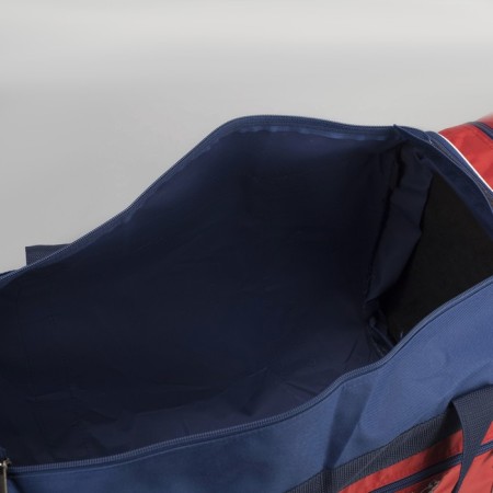 Road bag on a zipper, with an increase, 3 outer pockets, a long belt, blue/red color-3